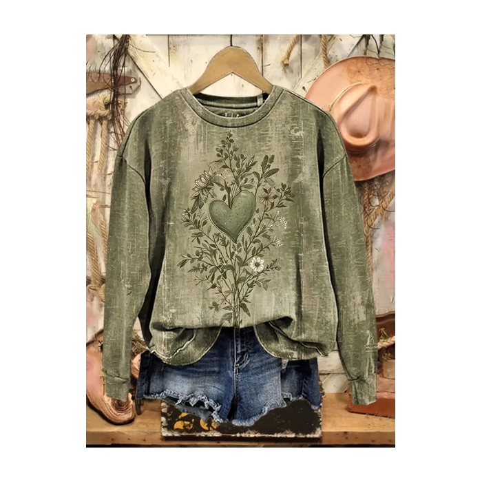 Women Floral Crew Neck Printing Casual Spring/Fall Long Sleeve Sweatshirt