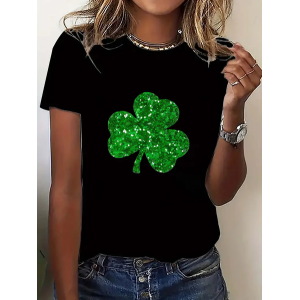Women's Shamrock Short Sleeve Tee T-shirt Crew Neck Printing Casual Summer Graphic Tee Top