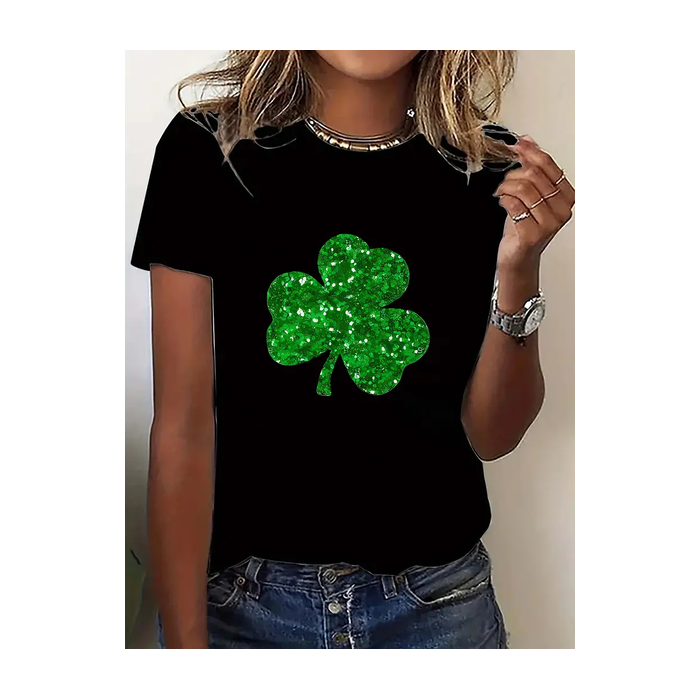 Women's Shamrock Short Sleeve Tee T-shirt Crew Neck Printing Casual Summer Graphic Tee Top