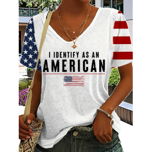 Women Text Letters Short Sleeve Tee T-shirt V Neck Printing Casual Graphic Tee Summer Top