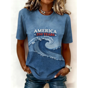 Women Text Letters Short Sleeve Tee T-shirt Crew Neck Printing Casual Graphic Tee Summer Top