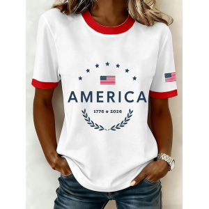 Women Text Letters Short Sleeve Tee T-shirt Crew Neck Printing Casual Graphic Tee Summer Top