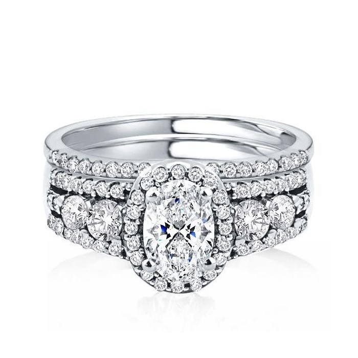 Halo Half Eternity Multi Row Oval Cut Bridal Wedding Set