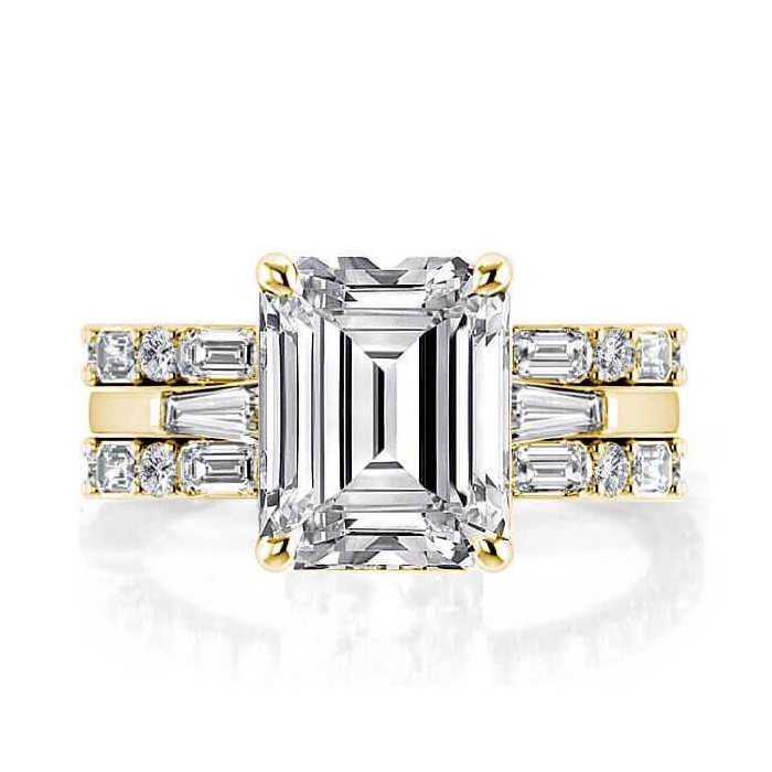 Italo Emerald Cut Engagement Rings Sets 3 Stone Bridal Ring Set