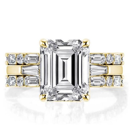 Italo Emerald Cut Engagement Rings Sets 3 Stone Bridal Ring Set