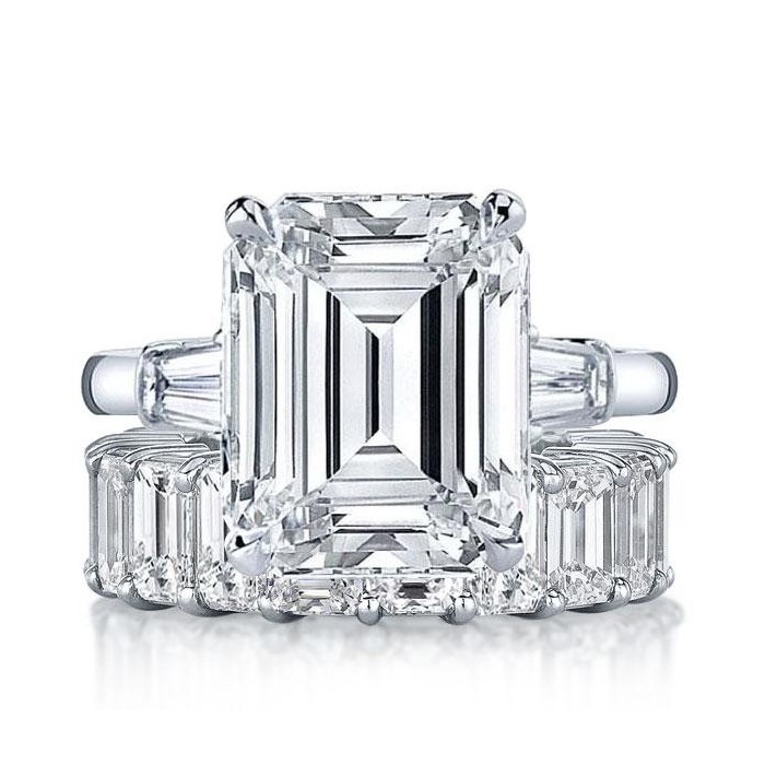 Italo Three Stone Emerald Cut Engagement Rings Sets