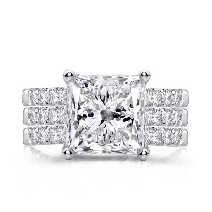 Italo Princess Cut Engagement Rings Sets In Sterling Silver