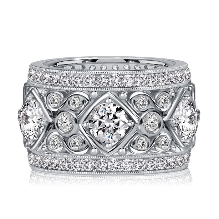 Italo Unique Round Cut Filigree Vintage Eternity Band Anniversary Rings