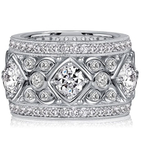 Italo Unique Round Cut Filigree Vintage Eternity Band Anniversary Rings