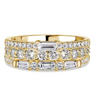 Italo Golden Baguette & Round Cut Stackable Band Set For Women