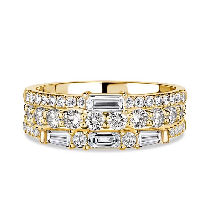 Italo Golden Baguette & Round Cut Stackable Band Set For Women
