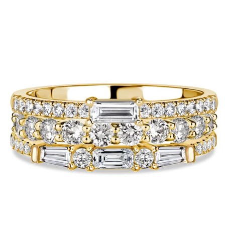 Italo Golden Baguette & Round Cut Stackable Band Set For Women