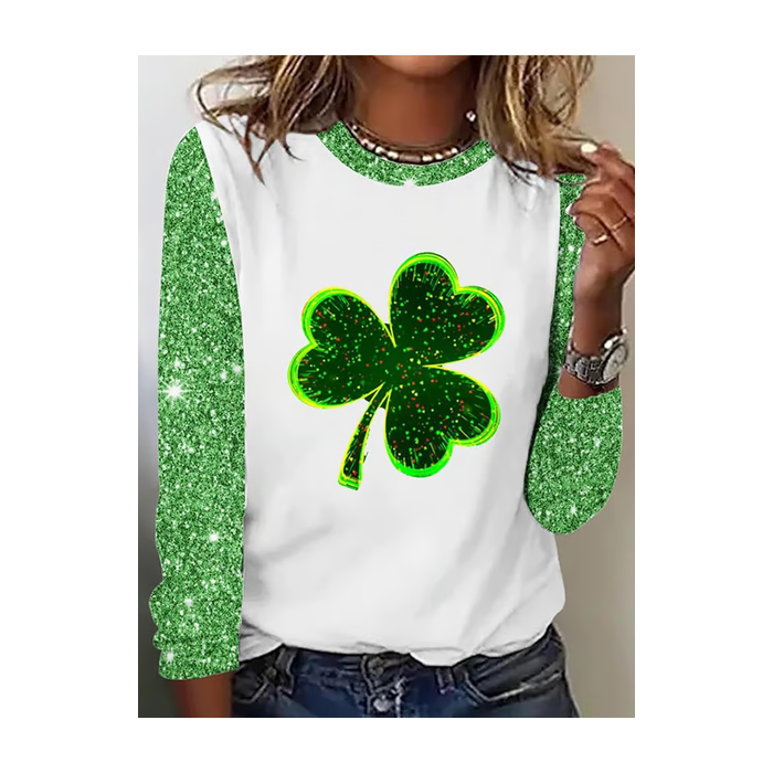 Women's Shamrock Long Sleeve Tee T-shirt St. Patrick's Day Floral Casual Spring/Fall Top