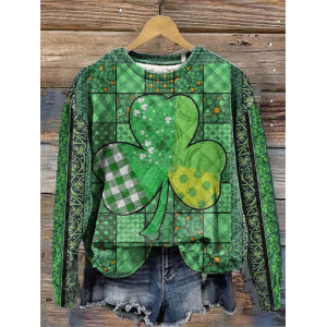 Women's St. Patrick's Day Floral Shamrock Crew Neck Printing Casual Spring/Fall Long Sleeve Sweatshirt