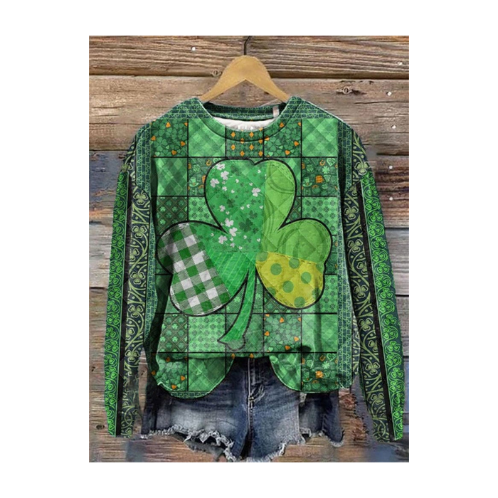 Women's St. Patrick's Day Floral Shamrock Crew Neck Printing Casual Spring/Fall Long Sleeve Sweatshirt