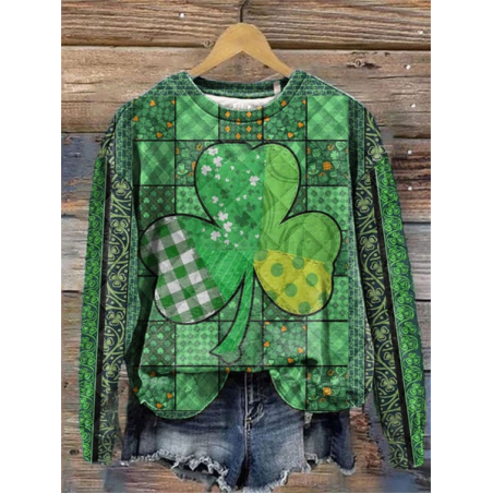 Women's St. Patrick's Day Floral Shamrock Crew Neck Printing Casual Spring/Fall Long Sleeve Sweatshirt