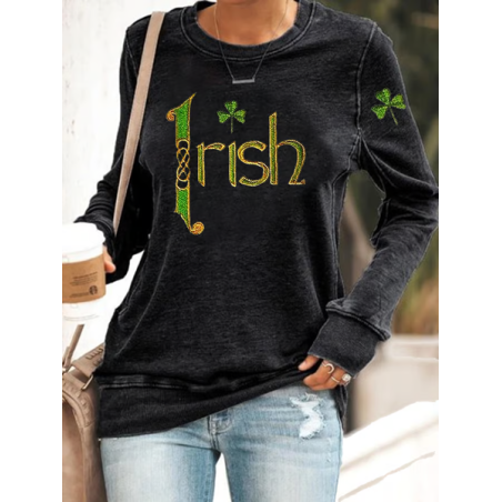 Women's St Patrick's Day Shamrock Printing Casual Spring/Fall Long Sleeve Sweatshirt