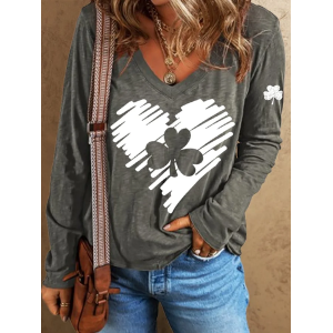 Women's Shamrock Long Sleeve Tee T-shirt V Neck Printing Casual Spring/Fall Top