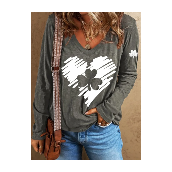 Women's Shamrock Long Sleeve Tee T-shirt V Neck Printing Casual Spring/Fall Top
