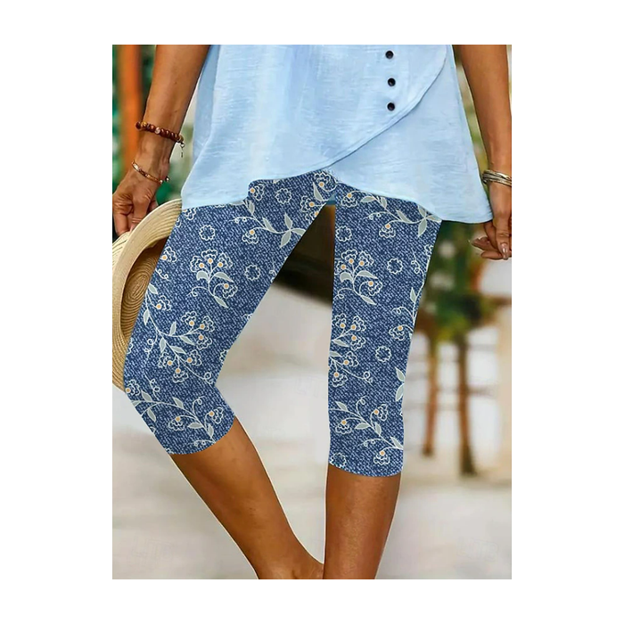 Women Floral Capris Elastic Waist Pants Casual Summer Trousers