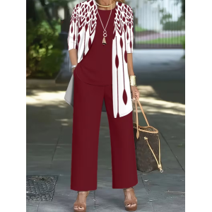 Women Abstract Printing Matching Outfit Daily Long Sleeve Casual Spring/Fall Multi-Piece Set Matching Set