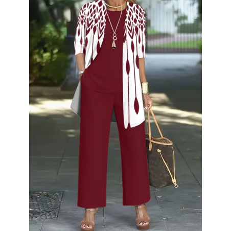 Women Abstract Printing Matching Outfit Daily Long Sleeve Casual Spring/Fall Multi-Piece Set Matching Set