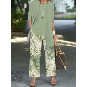 Women Plants Printing Matching Outfit Daily Long Sleeve Casual Spring/Fall Multi-Piece Set Matching Set