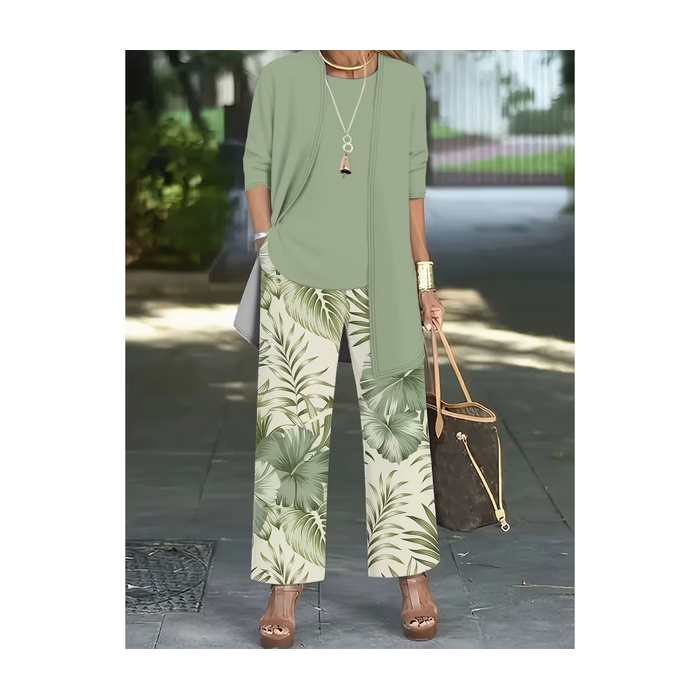 Women Plants Printing Matching Outfit Daily Long Sleeve Casual Spring/Fall Multi-Piece Set Matching Set