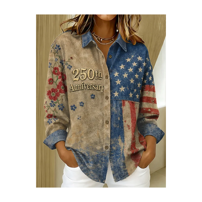 Women Floral Shirt Collar Long Sleeve Shirt Buckle Regular Sleeve Casual Daily Spring/Fall Top