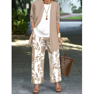 Women Plants Printing Matching Outfit Daily Long Sleeve Casual Spring/Fall Multi-Piece Set Matching Set