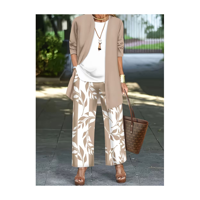 Women Plants Printing Matching Outfit Daily Long Sleeve Casual Spring/Fall Multi-Piece Set Matching Set