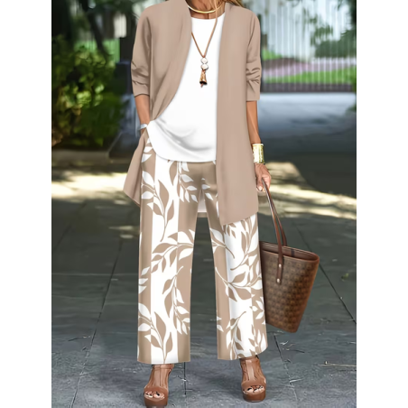 Women Plants Printing Matching Outfit Daily Long Sleeve Casual Spring/Fall Multi-Piece Set Matching Set