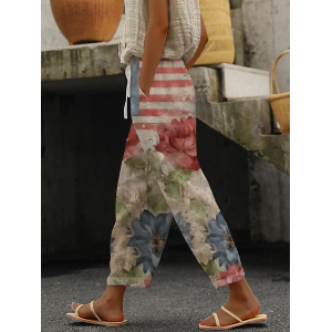 Women Floral Long Pants Casual Spring/Fall Trousers