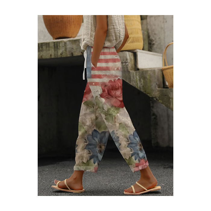 Women Floral Long Pants Casual Spring/Fall Trousers