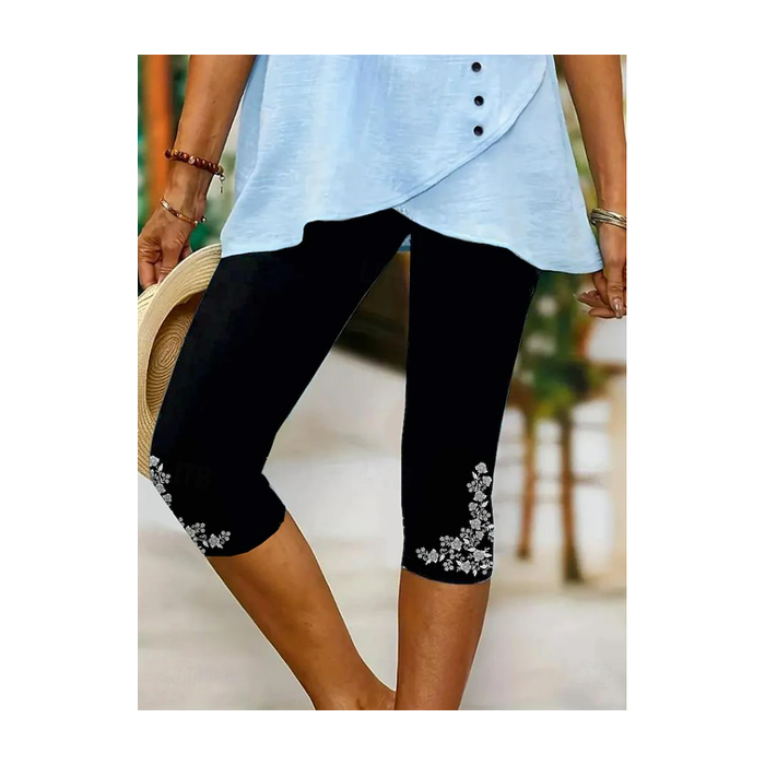Women Floral Capris Elastic Waist Pants Casual Summer Trousers