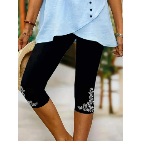 Women Floral Capris Elastic Waist Pants Casual Summer Trousers