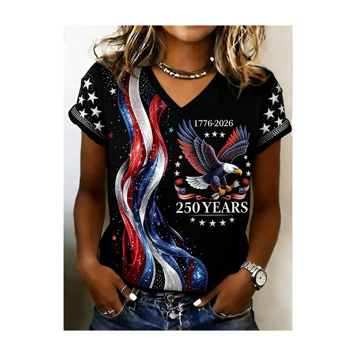 Women Text Letters Short Sleeve Tee T-shirt V Neck Printing Vintage Summer Top