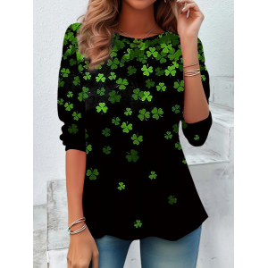 Women's Long Sleeve Tee T-shirt Spring/Fall Shamrock St Patrick's Day Floral Casual Graphic Tee Top