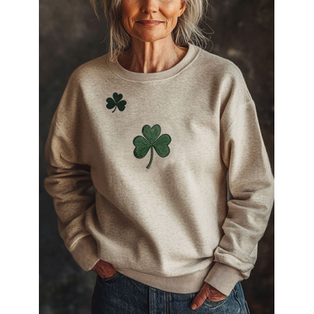 Women's St Patrick's Day Shamrock Floral Casual Spring/Fall Long Sleeve Sweatshirt