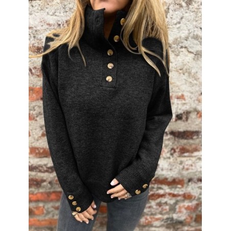 Women Plain Split Joint Winter Street Long Sleeve Stand Collar Cotton Sweater