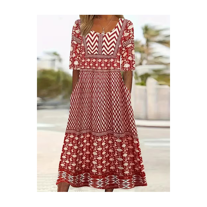 Women Abstract Graphic Short Sleeve Crew Neck Printing Dress Daily Casual Maxi Shift Dress H-Line Summer Dress