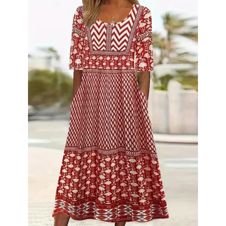 Women Abstract Graphic Short Sleeve Crew Neck Printing Dress Daily Casual Maxi Shift Dress H-Line Summer Dress