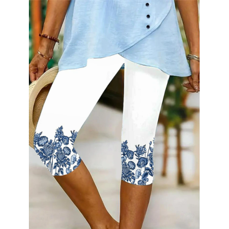 Women Floral Capris Elastic Waist Pants Casual Summer Trousers