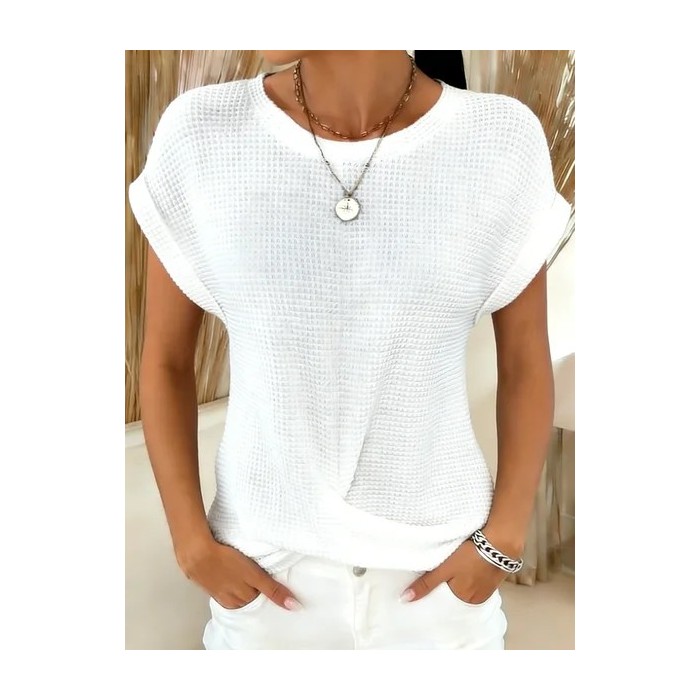 Women Plain Short Sleeve Tee T-shirt Crew Neck Casual Summer Top