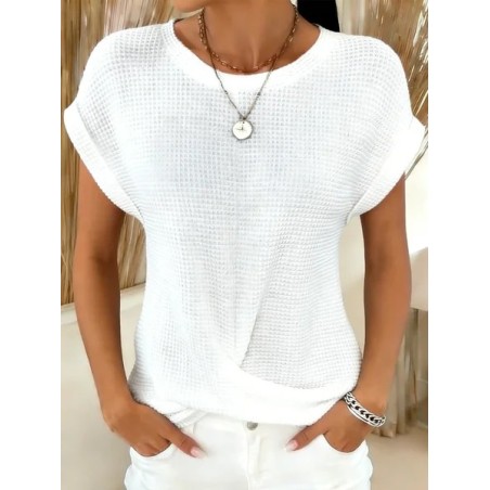 Women Plain Short Sleeve Tee T-shirt Crew Neck Casual Summer Top