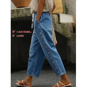 Women Faux Denim Print Graphic Long Pants Casual Spring/Fall Trousers