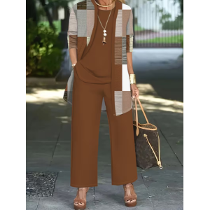 Women Abstract Printing Matching Outfit Daily Long Sleeve Casual Spring/Fall Multi-Piece Set Matching Set