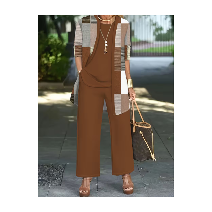 Women Abstract Printing Matching Outfit Daily Long Sleeve Casual Spring/Fall Multi-Piece Set Matching Set