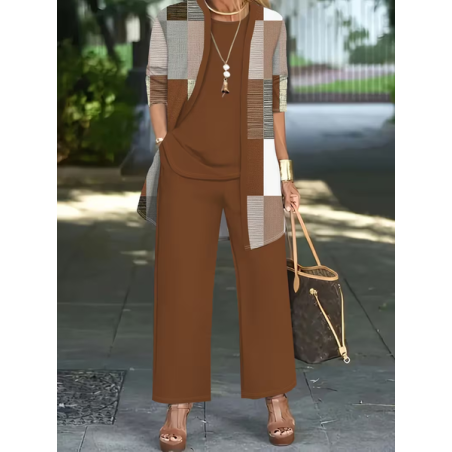 Women Abstract Printing Matching Outfit Daily Long Sleeve Casual Spring/Fall Multi-Piece Set Matching Set