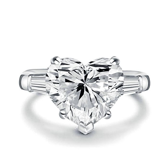 Italo Three Stone Heart Created White Sapphire Engagement Ring